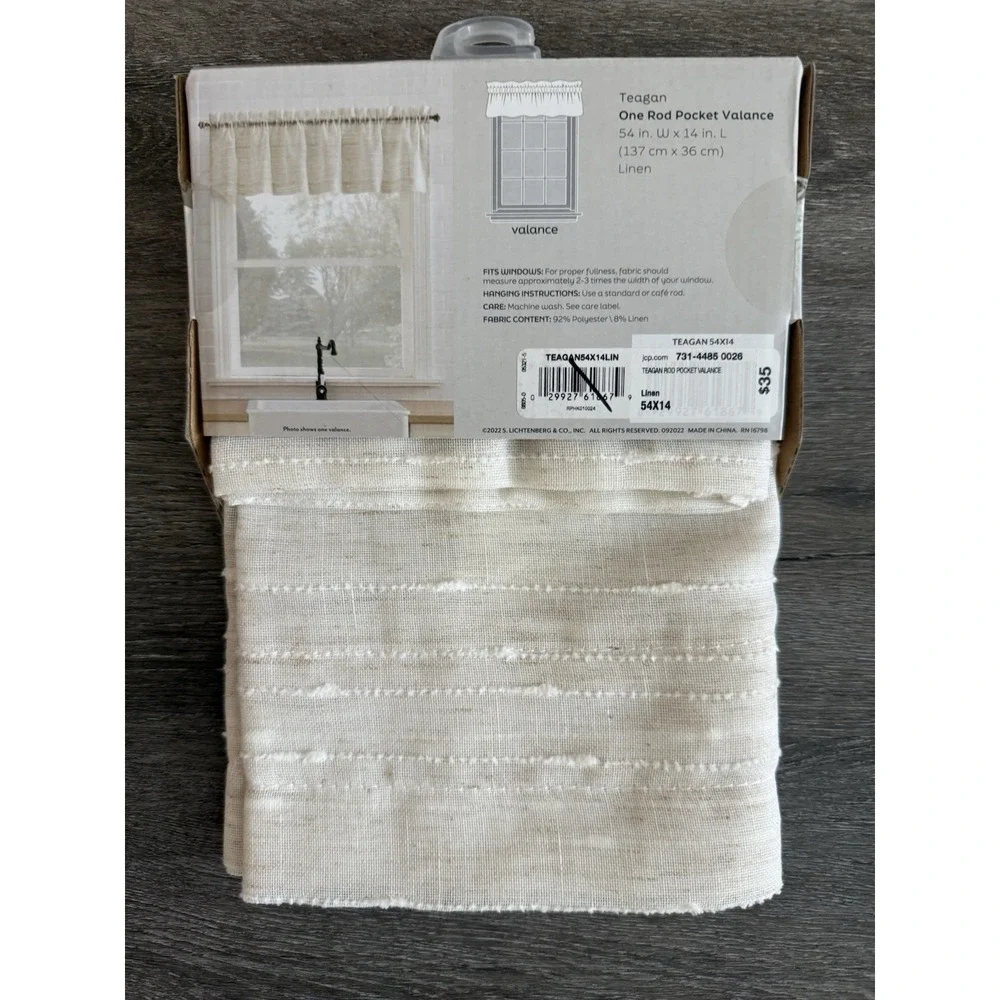 54x14 Rod pocket Valance, Teagan No 918 , Linen 14